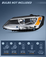 Headlight Assembly Compatible with 2011-2018 Volkswagen Jetta MK6 | 2011-2018 Volkswagen Jetta MK6 OE Style Replacement Chrome Housing Amber Reflector Halogen Headlamps