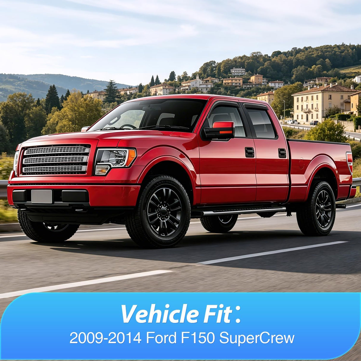 Tape-On Window Visors for Ford F150 Crew Cab 2009-2014 Rain Guards Wind Deflectors Vent Shades, Smoke Sun Rain Guard, 4PCS