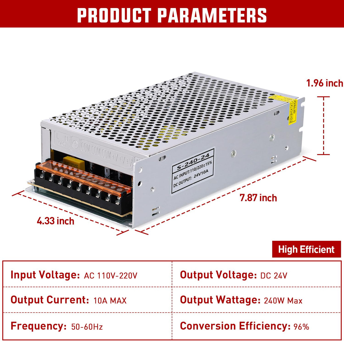 AC 110V/220V to DC 24V Voltage Converter 10A 120W Power Supply