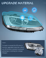 Headlight Assembly Compatible with 2011-2018 Volkswagen Jetta MK6 | 2011-018 Volkswagen Jetta MK6 OE Style Replacement Chrome Housing Clear Reflector Halogen Headlamps