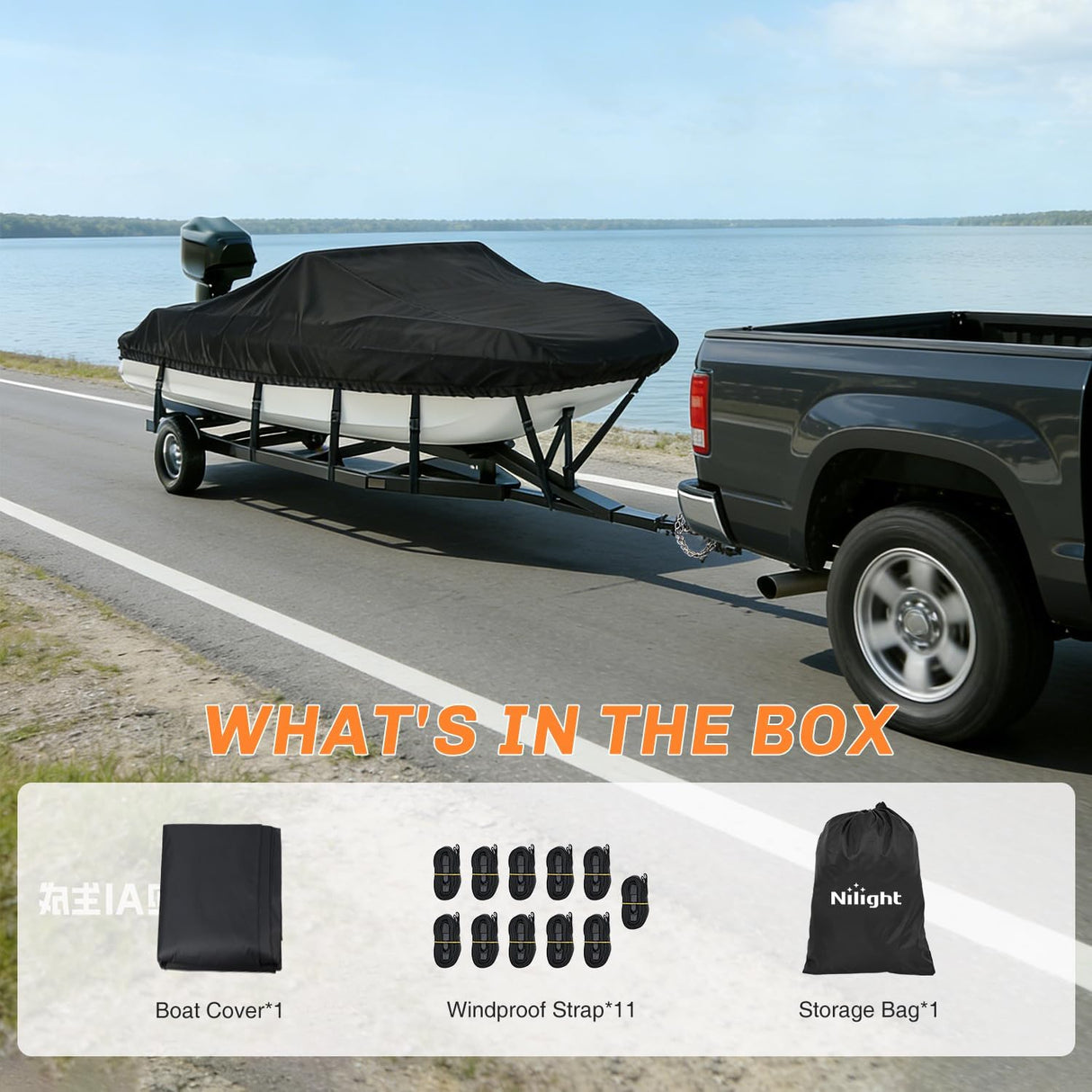800D Heavy Duty Boat Cover 17ft-19ft | Fits boats with beam width up to 96in (Narrow Jon Boats & Fishing Boats), Marine Grade All-Weather proof Trailerable Cover