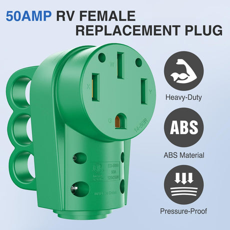 50 Amp RV Female Replacement Plug 125/250 Volt Heavy Duty Receptacle with Handle ETL Listed NEMA 14-50R for Camper Caravan Motorhome Van Trailer