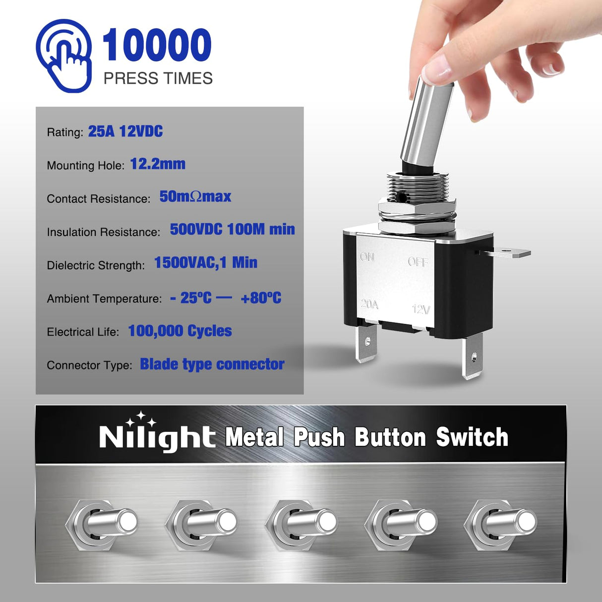 3PCS White LED Toggle Switches 12V 20A 3 Pin 2 Position ON Off SPST Heavy Duty Rocker Switch for Auto Car Marine RV Vehicles Truck Boat Dash