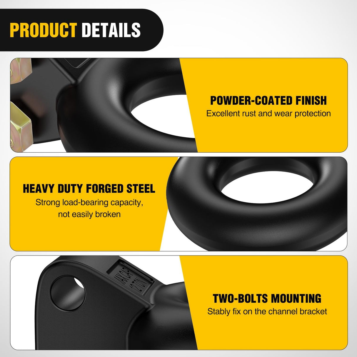 Heavy Duty Pintle Hitch Lunette Ring Tow Eye,3 Inch ID, 26,455 lbs（12T） Capacity,Black Powdercoat,Trailers and Towing Accessories