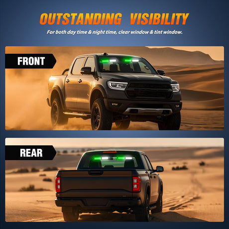 40LED Green White Emergency Strobe Traffic Advisor Light Bar with Suction Cups Dash Safety Warning Hazard Flashing Lights Interior Front/Rear Windshield for Trucks Construction Vehicles