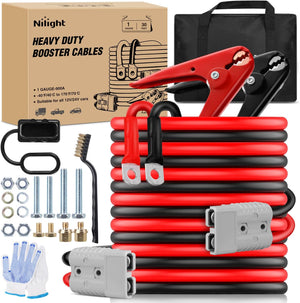 1 Gauge 30 Feet Heavy Duty Jumper Cables 900 Amp Booster Battery Cables with Permanent Installation kit and Quick Connect Plug Includes Carrying Bag for 12V & 24V Cars SUVs and Trucks