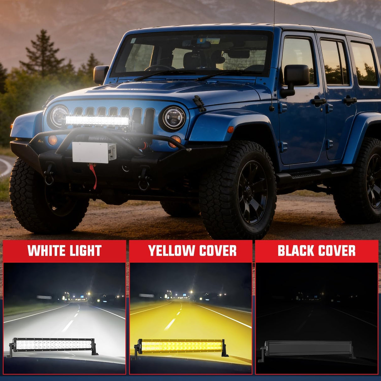 22 Inch 120 W LED Light Bar with Yellow Black Covers | Spot Flood Combo Lighting for Off Road Driving Fog Lamp on Motorcycle Van Camper Pickup Golf Cart ATV UTV SUV Truck Boat 4x4