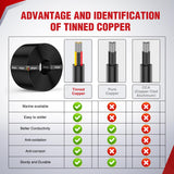 100FT 14AWG 3 Conductor Electrical Wire Tinned Oxygen Free Copper Red Black Yellow 3 Wires Parallel 600V DC Flexible PVC Case Extension Cords for LED Strips Lamps Lighting