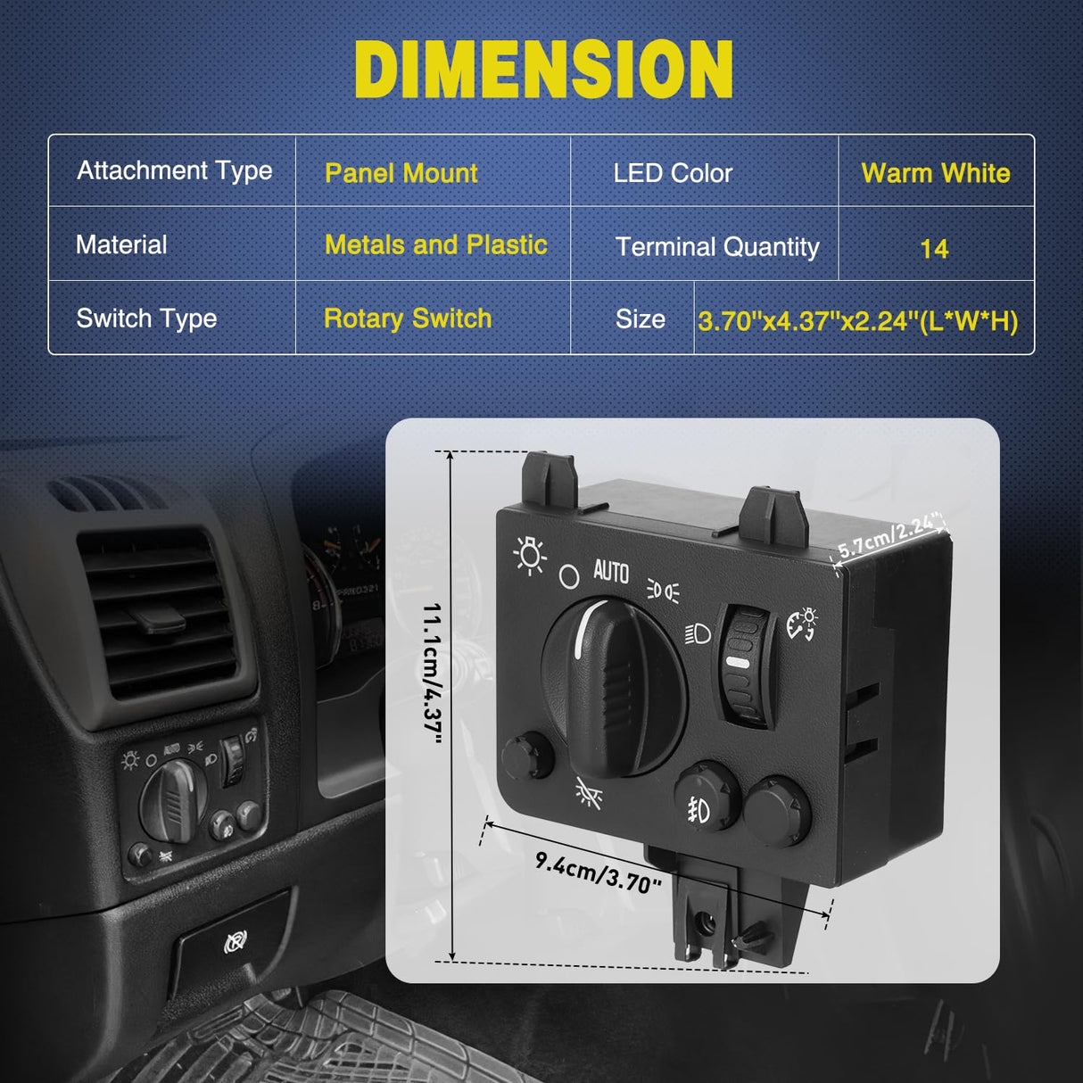 Headlight Dimmer Switch Compatible with 2004 2005 2006 2007 2008 2009 2010 2011 2012 Chevy Colorado 2004-2012 GMC Canyon 2006 Isuzu I280 I350 2007-2008 Isuzu I290 I370 w/Fog Light