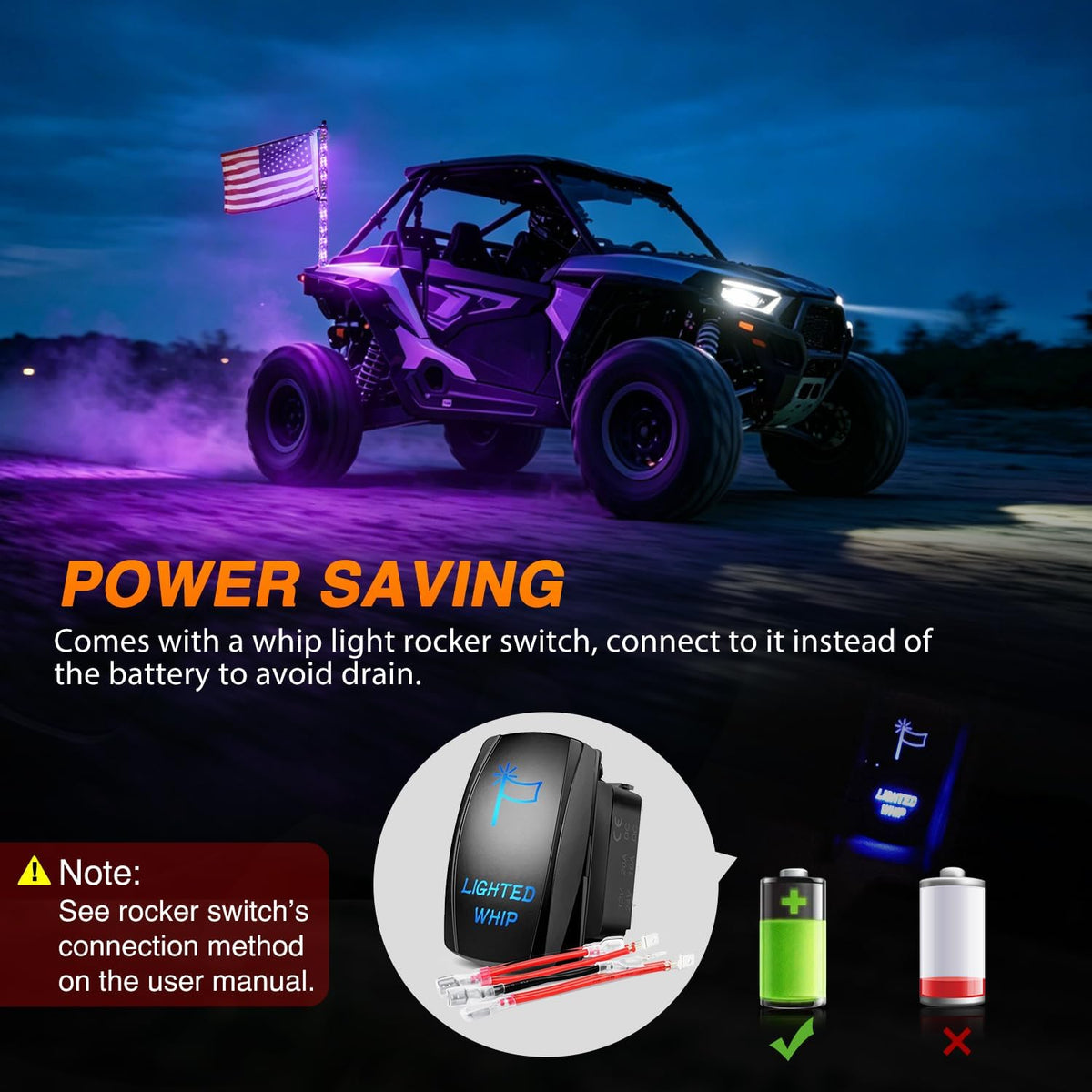 RGB LED Whip Light 1PC 3FT Spiral Antenna Whips | APP and Remote Control with DIY Chasing Patterns Brake Reverse Functions and Spring Base for ATV UTV RZR Can Am and Jeep