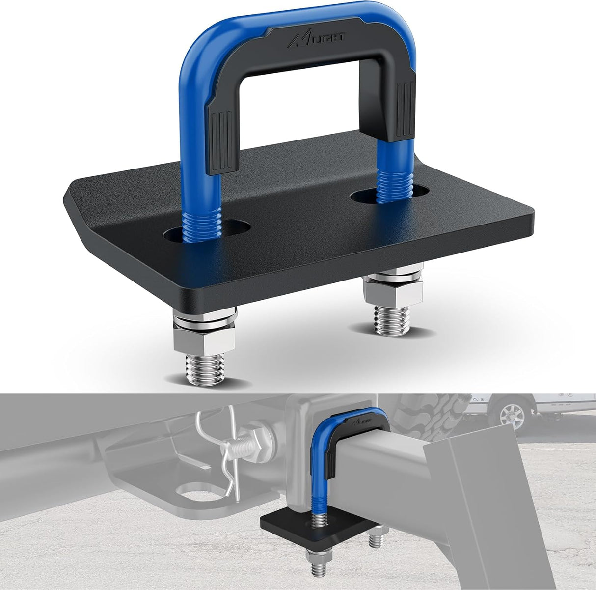Trailer Hitch Tightener for 2 Inch Trailers Hitches Mount Anti Rattle Heavy Duty Steel with Rubber Cover Dark Blue U Bolt Matte Black Plate Electrophoresis Anti-Rust Triple Protective