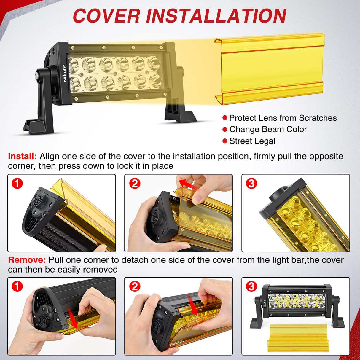 7.5 Inch 36 W LED Light Bar with Yellow Black Covers | Spot Lighting for Work Backup Off Road Driving Fog Lamp on Motorcycle Van Camper Pickup Golf Cart ATV UTV SUV Truck Boat 4x4
