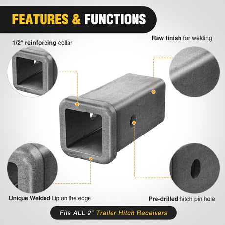 Hitch Adapter 2 Inch x 6 Inch Combo Bar Trailer Receiver Tube Weld-on Raw Steel Hitch Bar