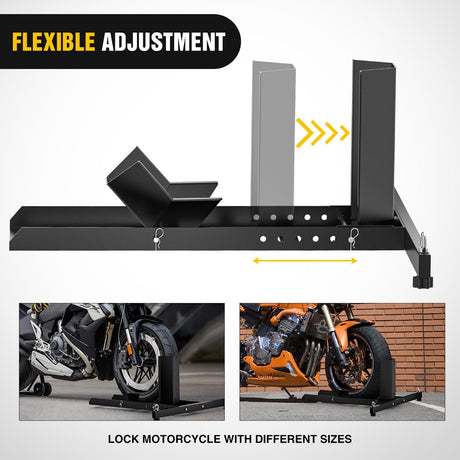Adjustable Motorcycle Wheel Chock Stand Heavy Duty 1800lb Capacity Front Tire Stand Chocks for Trailer and Truck Fit for Most Motorcycles Tire Size 15 Inch-22 Inch Wheels