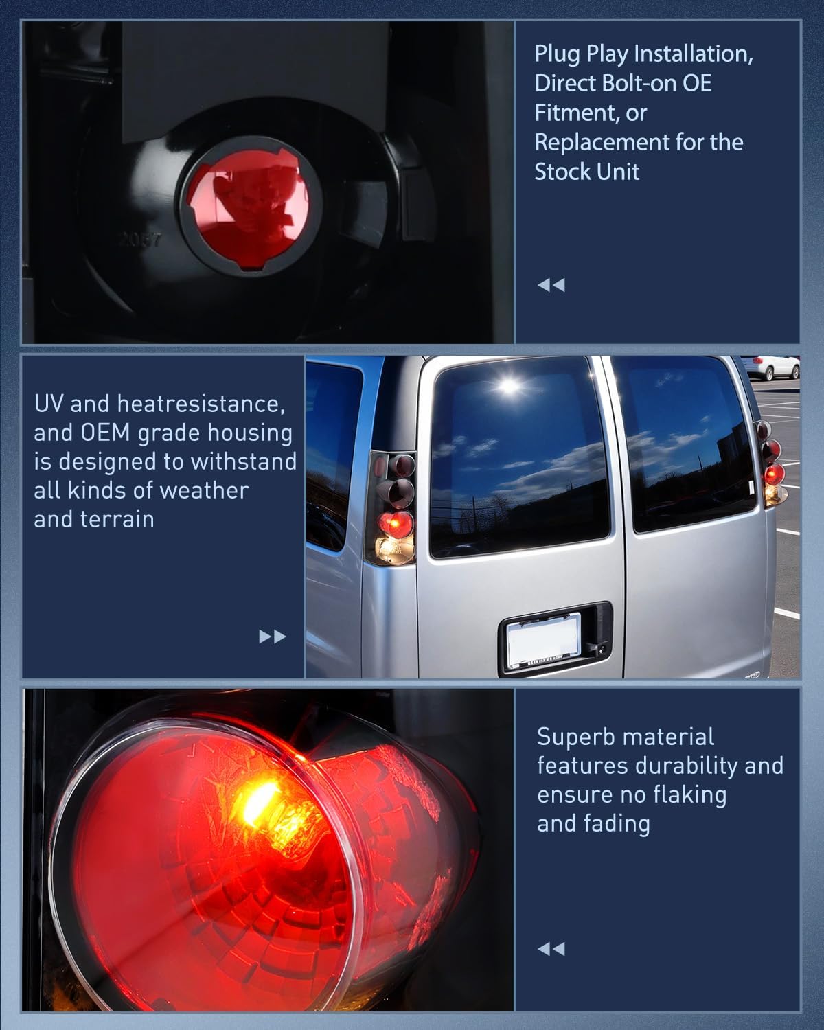 Taillight Assembly Compatible with 2003 2004 2005 2006 2007 2008 2009 2010 2011 2012 2013 2014 Chevy Express GMC Savana 1500 2003-2023 Chevrolet Express GMC Savana 2500 3500 Rear Tail Light