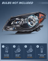 Headlight Assembly Compatible with 2008 2009 2010 2011 2012 Chevy Malibu 4 Door Halogen Factory Headlamp Black Housing Amber Reflector Headlamp Passenger and Driver Side
