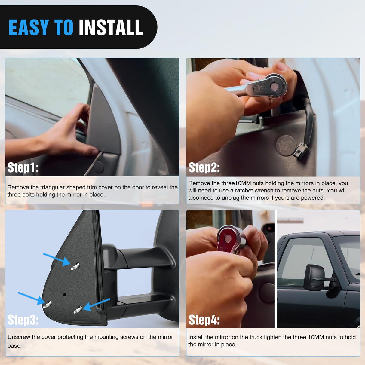 Towing Mirrors Manual Adjusted Flat Convex Glass Telescoping Folding Compatible With 1999-2002 Chevy Silverado GMC Sierra 1500 2500 3500 Suburban Tahoe Avalanche Yukon
