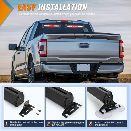 162 LED Traffic Advisor Strobe Light Bar 2-in-1 Red White Emergency Warning Hazard Lights with Controller 4 Switchable Color 36 Flash Pattern for Trucks Cars Tow Plow Construction Vehicles