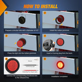 Trailer Tail Lights 2PCS 4Inch Round 40LED Red Stop Brake | Surface Mount Grommet IP67 Waterproof Marker Clearance Turn Signal Running Taillights for Trailer Truck Pickup Camper RV Bus