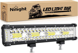Side Shooter Light Bar 12Inch Triple Row Spot Flood Combo Work Off Road Lighting on Truck SUV ATV UTV