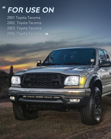 Headlight Assembly for 2001 2002 2003 2004 Toyota Tacoma Replacement Headlamp Chrome Housing Amber Reflector Smoke Lens Driver and Passenger Side