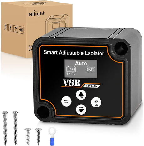 Dual Battery Isolator Kit Smart Adjustable 12V 140 AMP Auto Manual Voltage Sensitive Relay VSR Automatic Disconnect Switch Delay Setting Waterproof for Truck Car Van RV ATV UTV Marine Boat