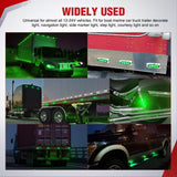 3.7 Inch Green Oval Side Marker Light, 4 LED IP68 Waterproof | Chrome Bezel DC 12-24V Surface Mount 10 Pack Marker & Clearance Light for Trucks Trailers Cars RVs Buses & Boats