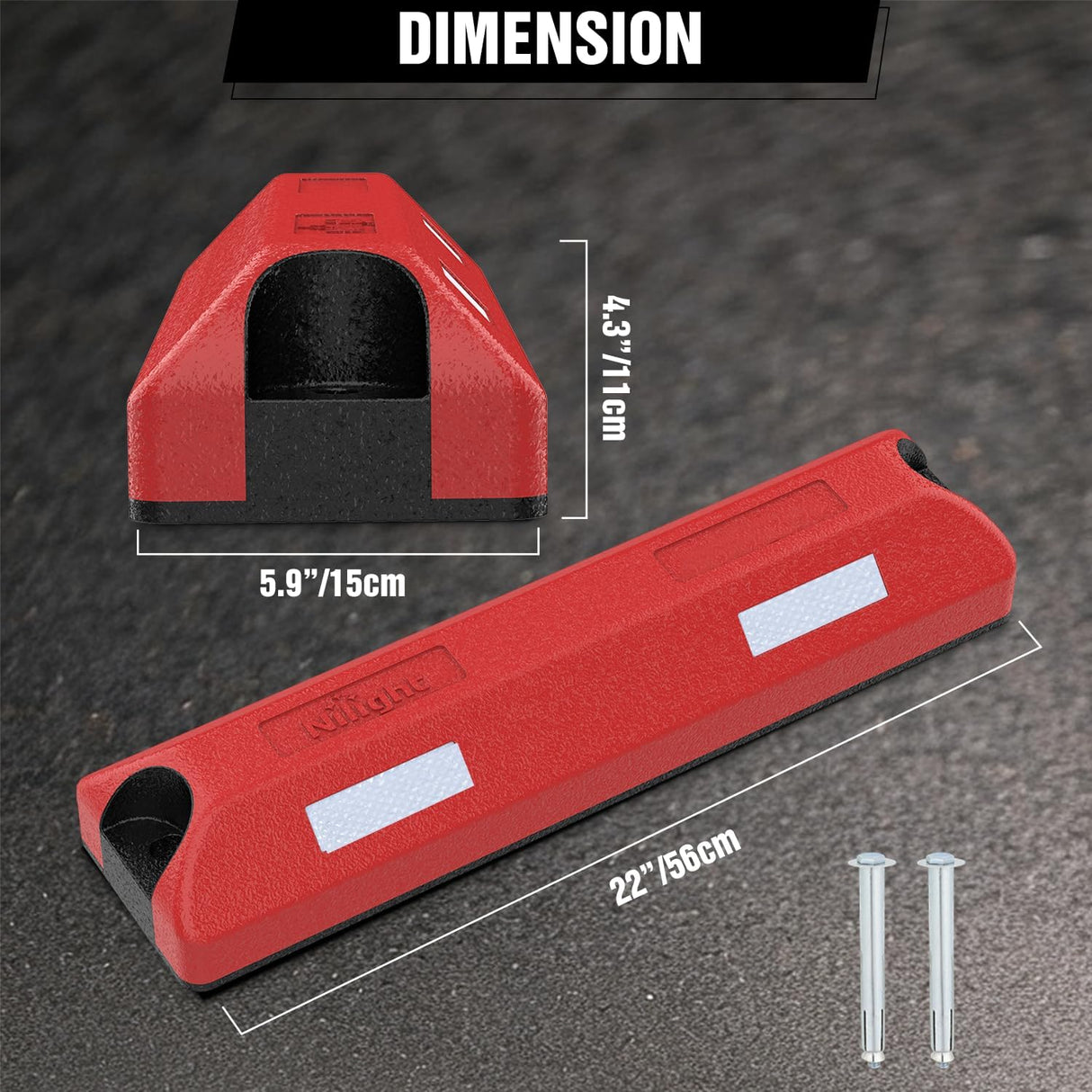 Rubber Parking Curbs 2 Pack - Heavy Duty 22 Inch Garage Wheel Stops Parking aid Block for Driveway & Parking Lot, Red