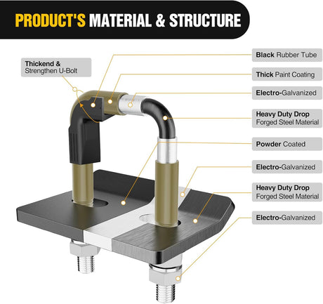 Trailer Hitch Tightener for 2 Inch Trailers Hitches Mount Anti Rattle Heavy Duty Steel with Rubber Cover Bronze U Bolt Matte Black Plate Electrophoresis Anti-Rust Triple Protective