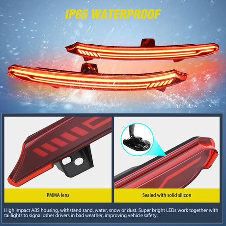 Rear Bumper Tail Light Compatible with 2018 2019 2020 2021 2022 Honda Accord 10th Red Lens LED Reflector Rear Bumper Lamps Brake Turn Signal Sequential Flashing Driving Taillights Replacement