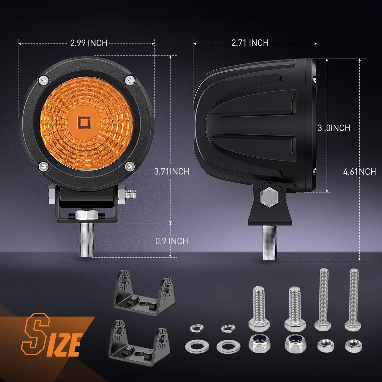 Amber LED Light Pods 2 PCS 3 Inch Flood Round Offroad Driving Auxiliary Fog Lights Built-in EMC for Motorcycle SUV ATV Truck Boat Tractor Forklift