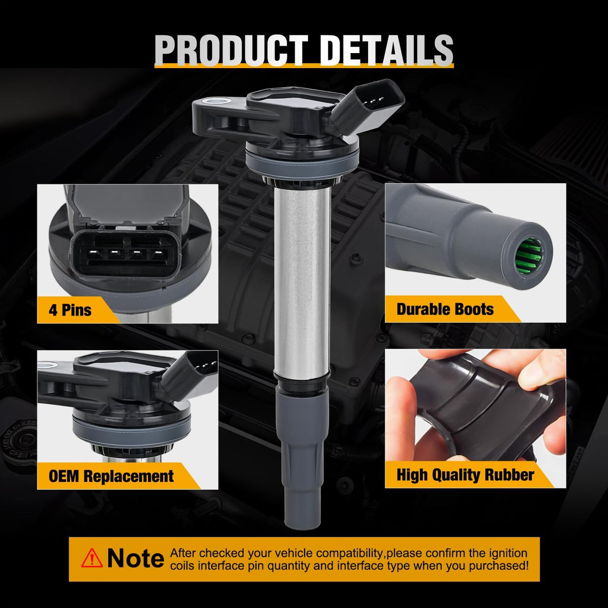 Ignition Coil Pack UF596 Fit for Toyota Lexus Pontiac Vibe Scion IM/XD Corolla Matrix Prius V CT200H 2008 2009 2010 11 12 13 14 15 16 2017 1.8L L4 OE# C1714 90919-02252 Ignition Coils Set of 4