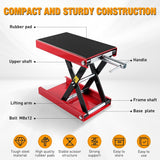 Motorcycle Lift Jack 1100 LBS Scissor Jack Stand Lift from 3.4 Inch to 14.2 Inch with Wide Deck Crank Handle Steel Scissor Hoist Garage Repair Lifter Table Jacks for Motorcycles ATV Dirt Bike, Red