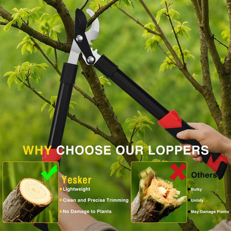 19 Inch Loppers Heavy Duty Branch Cutter Sharp Steel Blade Tree Trimmer up to 1 Inch Diameter Cut Capacity Powerful Gear Action Lightweight Bypass Loppers Tools for Tree Trimming Garden Maintenance