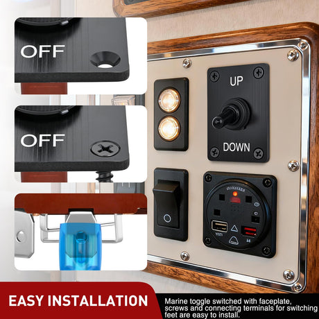 Reverse Polarity Toggle Switch Heavy Duty Momentary Waterproof 4 Pin 3 Position (ON)-Off-(ON) DPDT 12V DC 30A with Up-Down Mounting Panel and Weatherproof Cap for Marine Boat Automotive