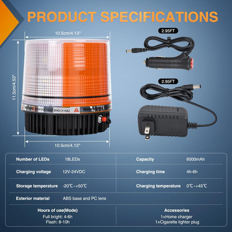 18LED Magnetic Beacon Light Amber White Wireless Rotating Powered Emergency Hazard Warning Safety Flashing Rooftop Led Strobe Lights for Car Truck Snow Plows Forklift Trailer Security Vehicles