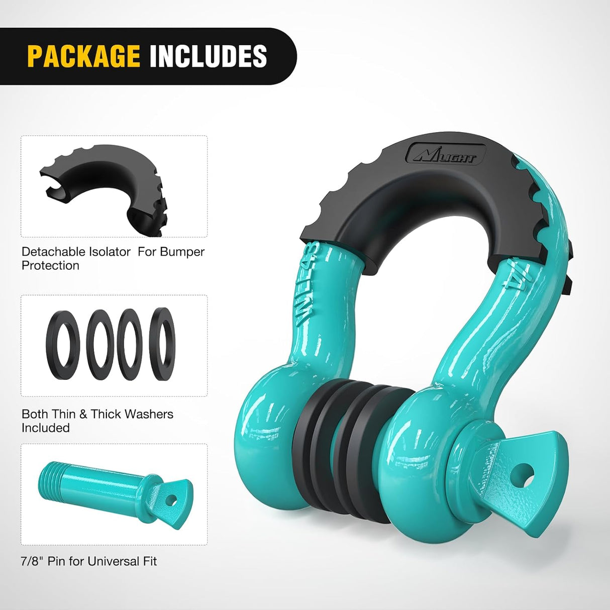 2 Pack 3/4 Inch D-Ring Shackle with 7/8 Inch Screw Pin 41,887lbs Break Strength, Heavy Duty Off Road Recovery Shackle with Isolators Washers for Use with Tow Strap, Winch, Off-Road Jeep Truck Vehicle
