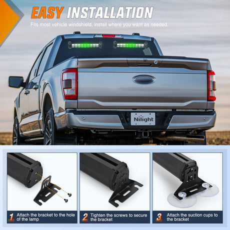 162 LED Traffic Advisor Strobe Light Bar 2-in-1 Green White Emergency Warning Hazard Lights with Controller 4 Switchable Color 36 Flash Pattern for Trucks Cars Tow Plow Construction Vehicles
