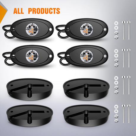 LED Rock Light 4PCS Pink Purple Underglow Wheel Well Fender Pods Waterproof Exterior Underbody Roof Rack Side Lamps for 12V 24V Car Truck Pickups ATV UTV SUV Motorcycle Boat