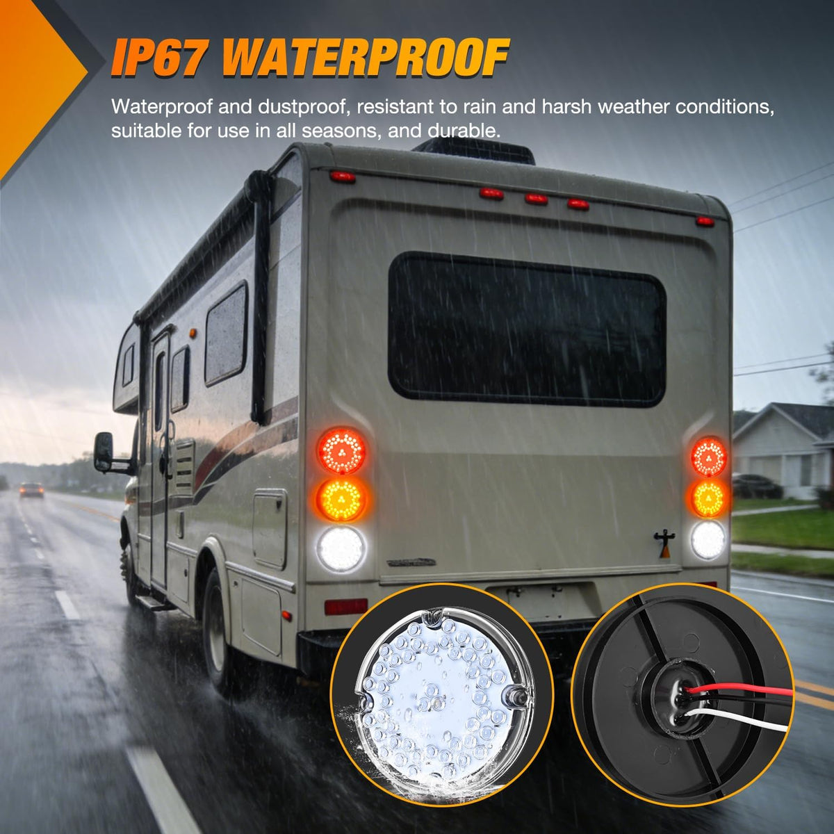 Tail Lights 2PCS 7Inch Round 47LED White Reflex Lens | IP67 Waterproof Marker Clearance Reverse Backup Running Taillights for Trailer Truck Pickup Camper RV Bus