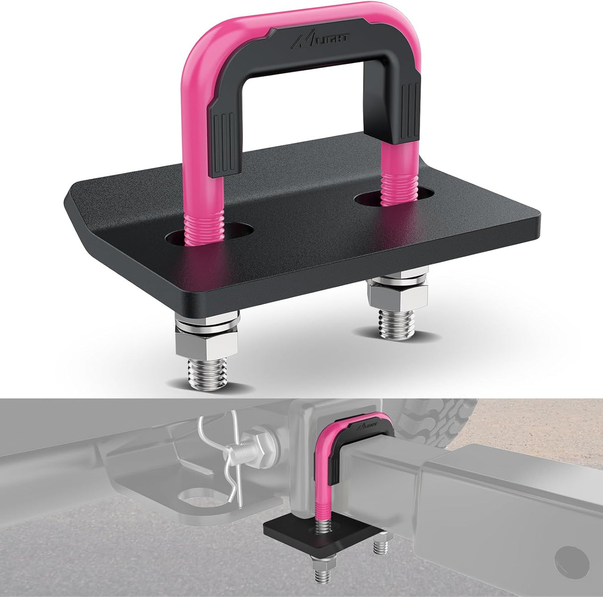 Trailer Hitch Tightener for 2 Inch Trailers Hitches Mount Anti Rattle Heavy Duty Steel with Rubber Cover Hot Pink U Bolt Matte Black Plate Electrophoresis Anti-Rust Triple Protective