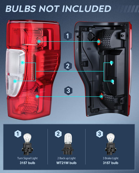 Taillight Assembly Compatible with 2020 2021 2022 Ford F250 F350 Super Duty Non-Blind Spot Halogen Type Rear Tail Light Passenger Side