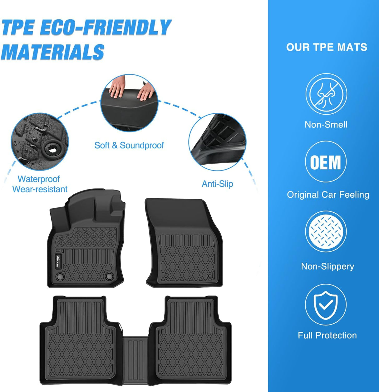 TPE Floor Mats for Volkswagen Tiguan 2018 2019 2020 2021 2022 2023 2024, All Weather Custom Fit Heavy Duty Floor Liners