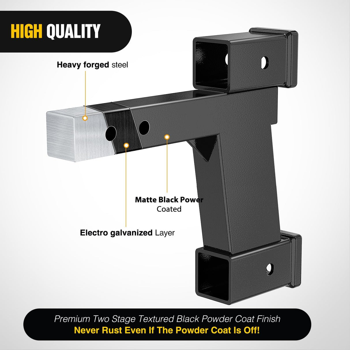 Trailer Hitch Extension Riser for 2 Inch Receiver with 2 and 10Inch Rise or Drop with Bolt Nut Clip 10,000 lbs Capacity Adjustable Extend 8 Inch 10 Inch Length Black Coated for Class I-VI Receivers