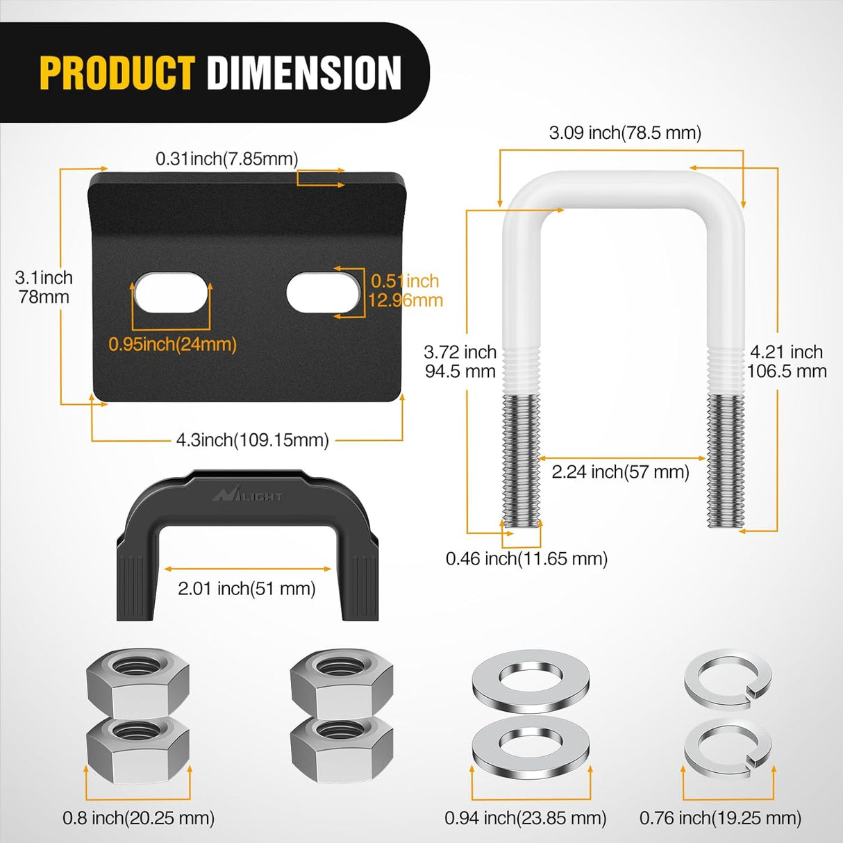 Trailer Hitch Tightener for 2 Inch Trailers Hitches Mount Anti Rattle Heavy Duty Steel with Rubber Cover White U Bolt Matte Black Plate Electrophoresis Anti-Rust Triple Protective