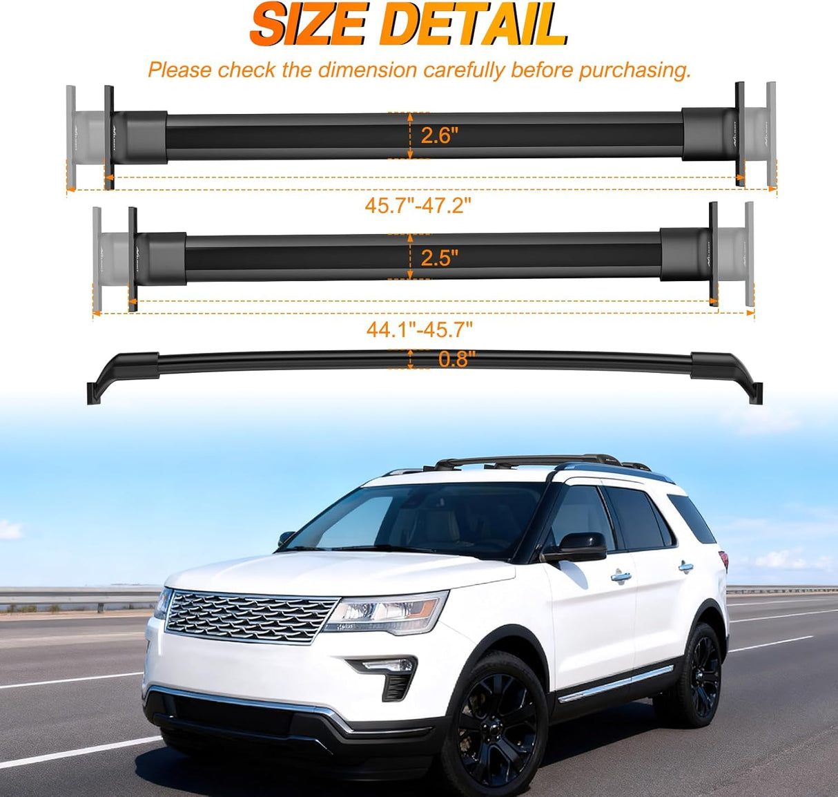 Roof Rack Cross Bars Fit for Ford Explorer 2016 2017 2018 2019 with Side Rails and Fixed Point, Adjustable Aluminum Car Crossbars for Cargo Carrier Luggage Bike Kayak Rooftop Tent Snowboard