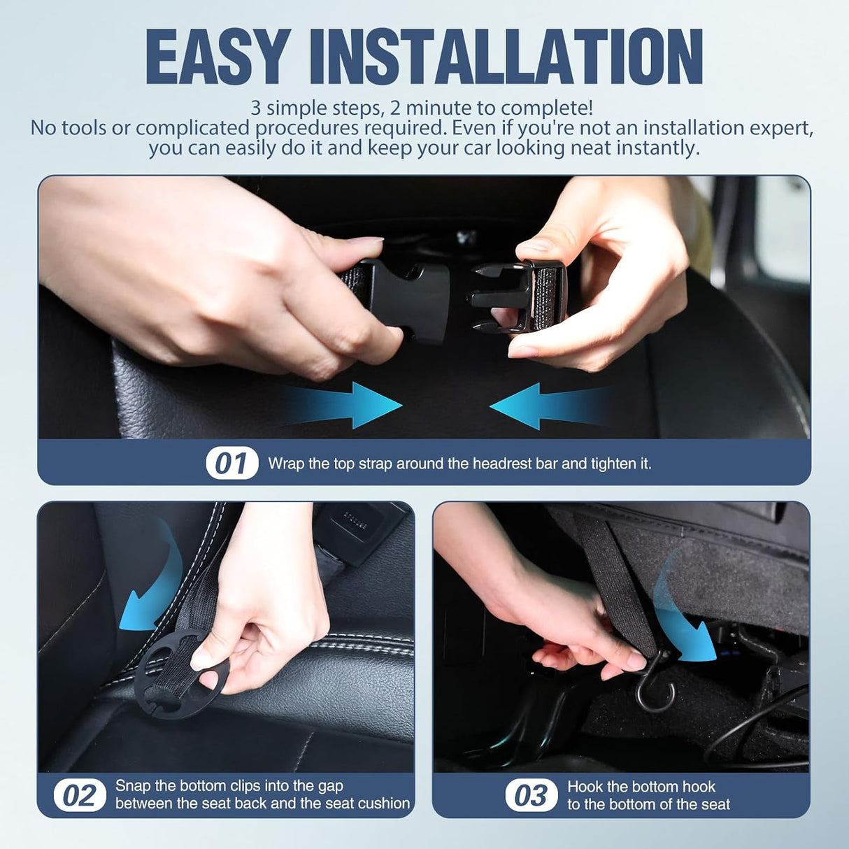 Car Seat Back Organizer 1PC Black PU Leather Universal | Cup Holder Tissue Box Removable Bucket Waterproof Multifunctional Storage Bag for Cars Vans SUVs MPVs Pickup Trucks