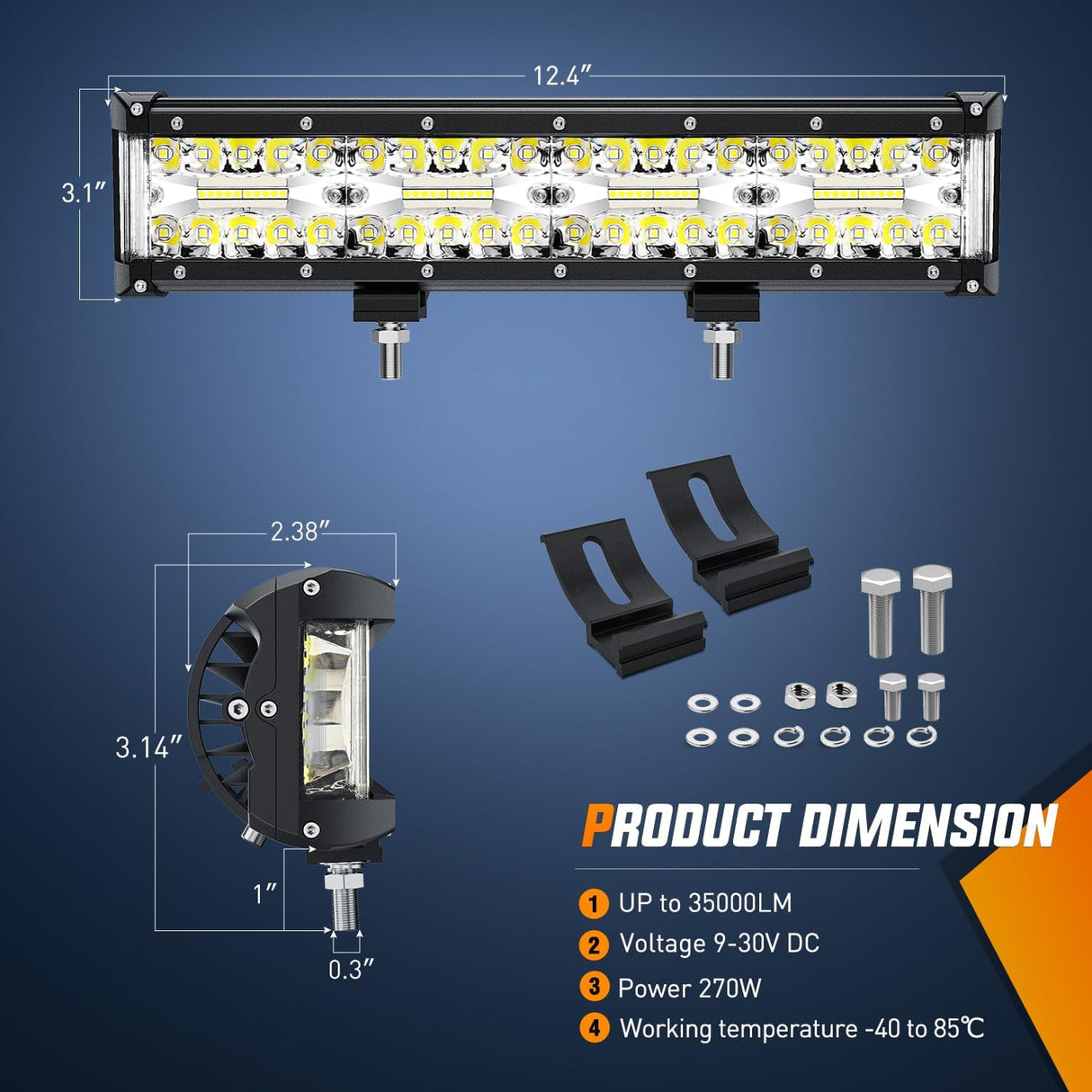 Side Shooter Light Bar 12Inch Triple Row Spot Flood Combo Work Off Road Lighting on Truck SUV ATV UTV
