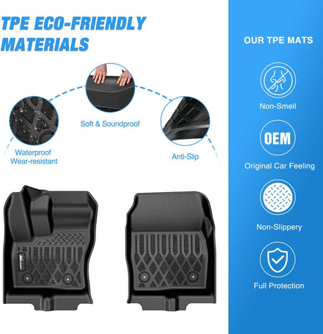 TPE Floor Mats for Ford Transit Connect with Vinyl Flooring and Posts Only 2014 2015 2016 2017 2018 2019 2020 2021 All Weather Custom Fit Heavy Duty Floor Liners