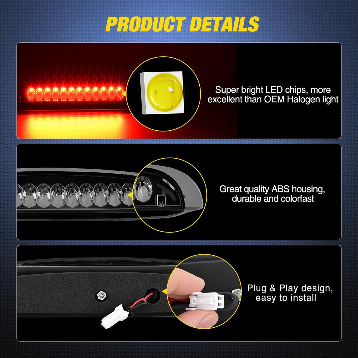 Third Brake Light for Ford Explorer 1998 1999 2000 2001, Smoked | for Ford Explorer 1998 1999 2000 2001, High Mount 3rd Stop LED Van SUV Rear Cab Center Lamp Tail Replacement